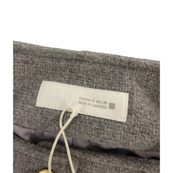 Zara Womens Jacket Blazer S Small Gray Round Neck Gold Button 3046/020 NWT - Picture 5 of 16
